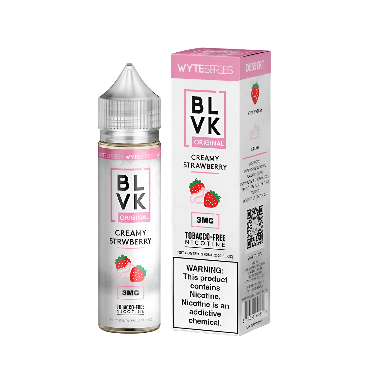 BLVK Wyte Freebase Vape Juice 0 Mg 60 Ml Creamy Strawberry