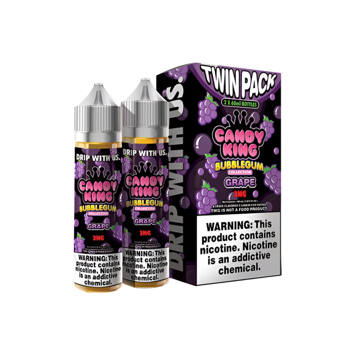 Candy King Twin Pack Freebase Vape Juice 0 Mg 2 x 60 Ml Bubblegum Grape