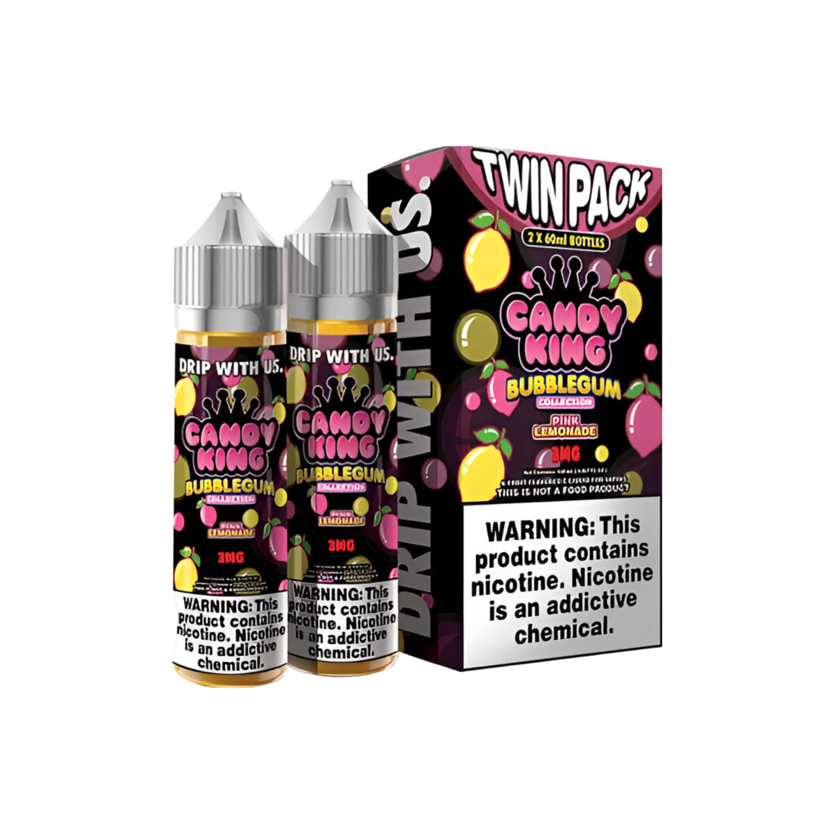 Candy King Twin Pack Freebase Vape Juice 0 Mg 2 x 60 Ml Bubblegum Pink Lemonade