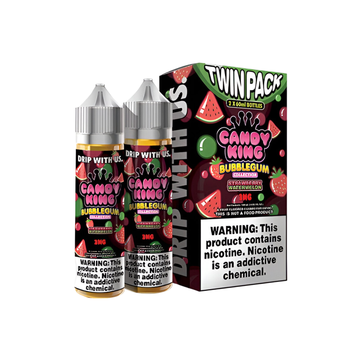 Candy King Twin Pack Freebase Vape Juice 0 Mg 2 x 60 Ml Bubblegum Strawberry Watermelon