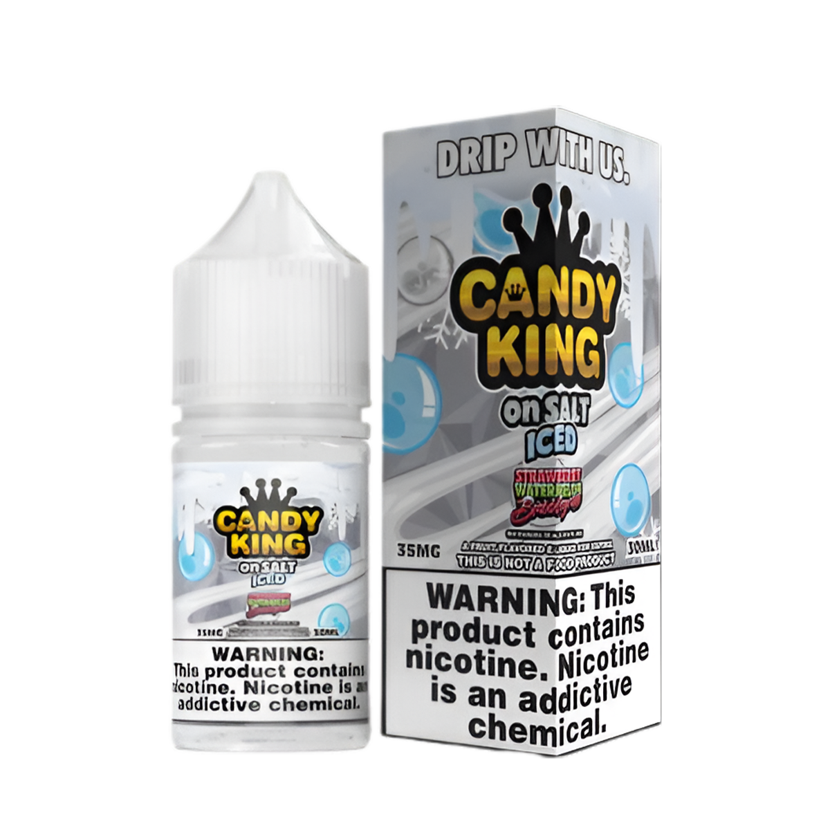 Candy King Iced Salt Nicotine Vape Juice 35 Mg 30 Ml Bubblegum (Strawberry Watermelon) Iced