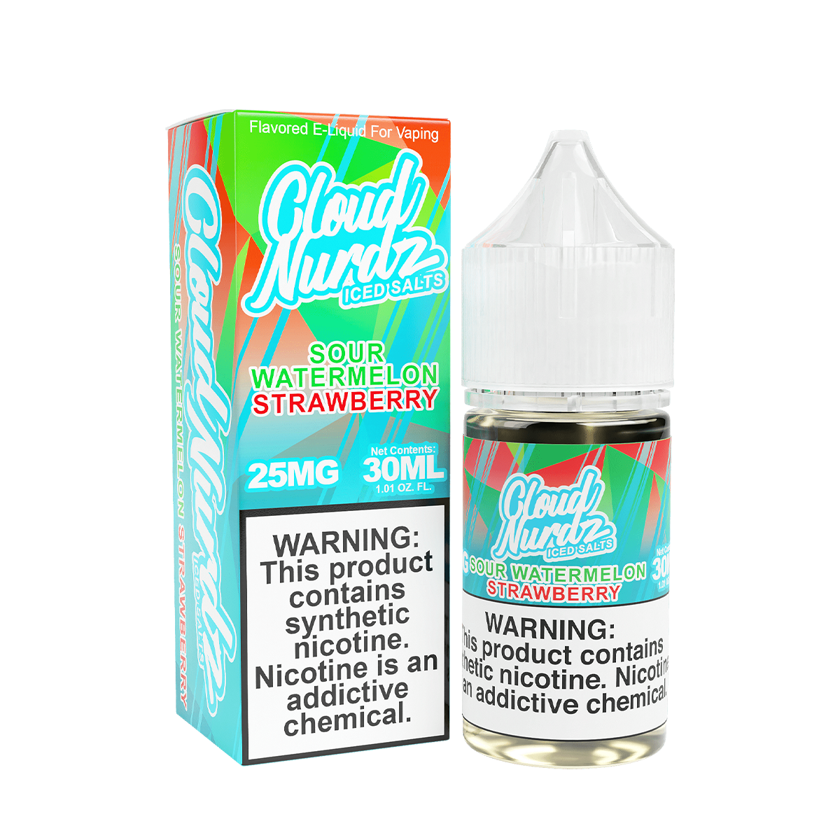 Cloud Nurdz Iced Salt Nicotine Vape Juice 25 Mg 30 Ml Sour Watermelon Strawberry Iced