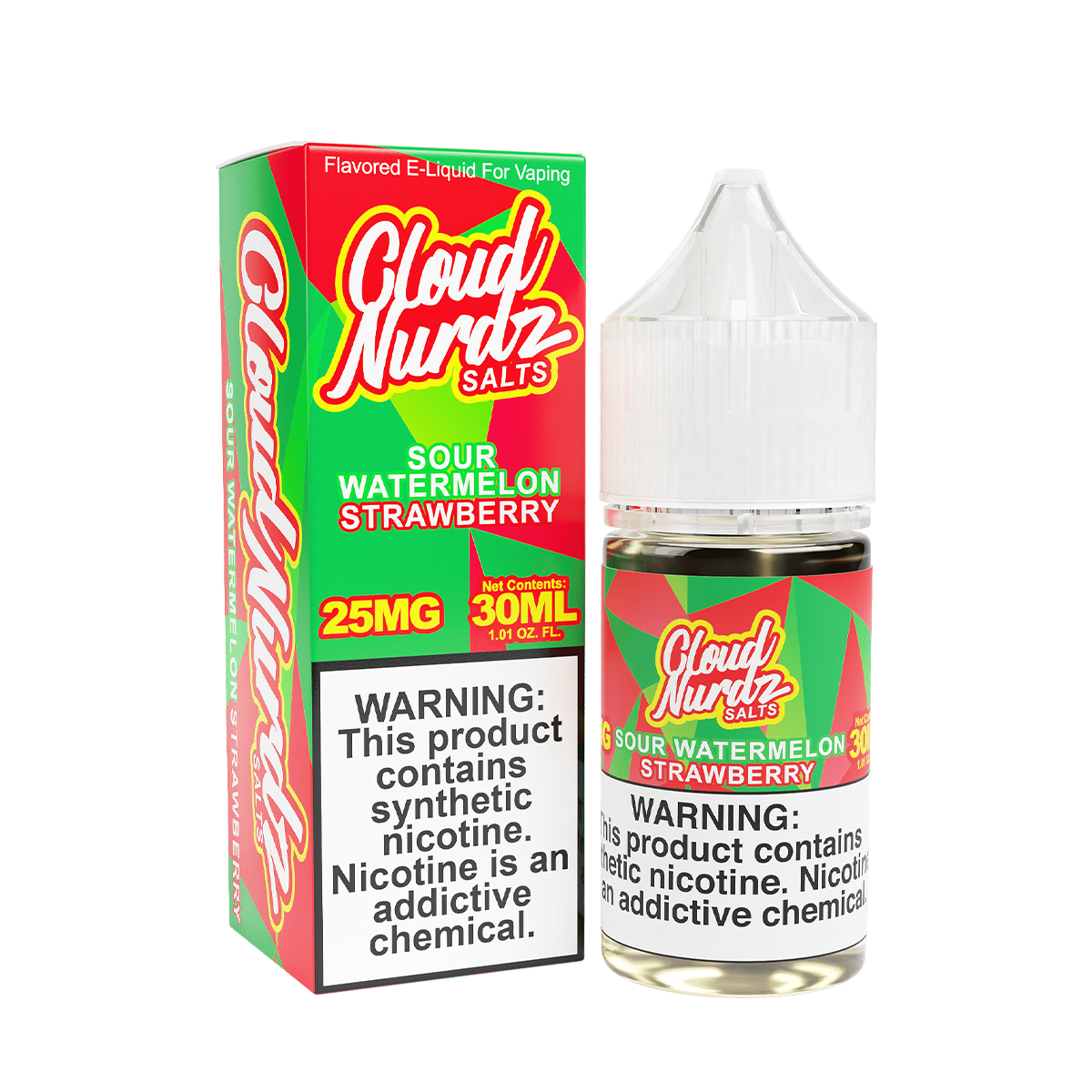 Cloud Nurdz Salt Nicotine Vape Juice 25 Mg 30 Ml Sour Watermelon Strawberry