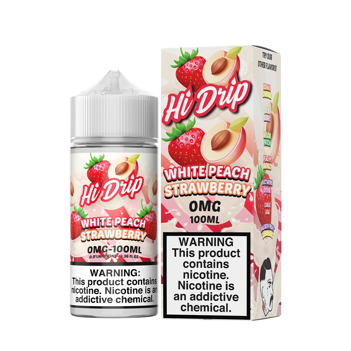 Hi Drip Freebase Vape Juice 0 Mg 100 Ml White Peach Strawberry