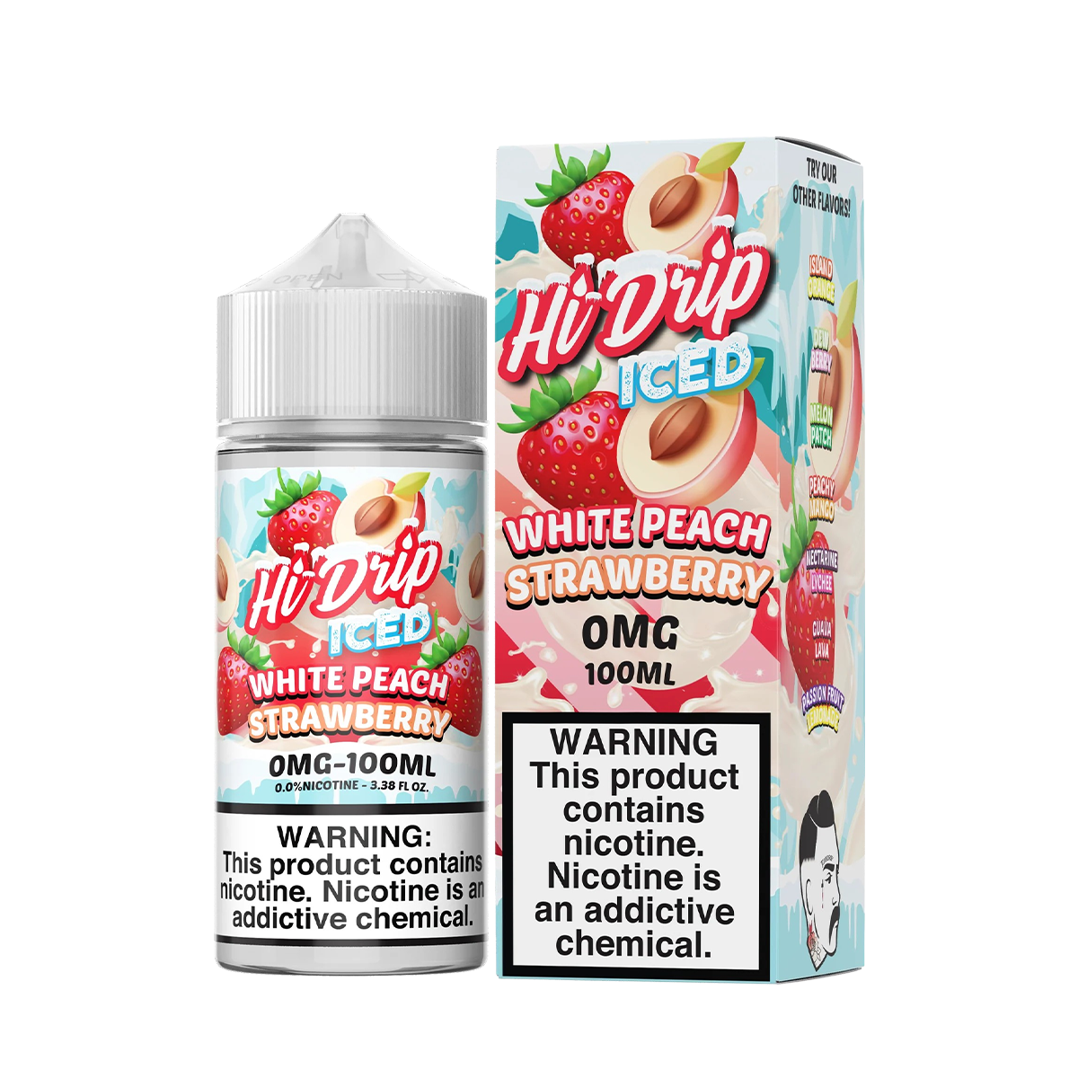 Hi Drip Iced Freebase Vape Juice 0 Mg 100 Ml White Peach Strawberry Iced