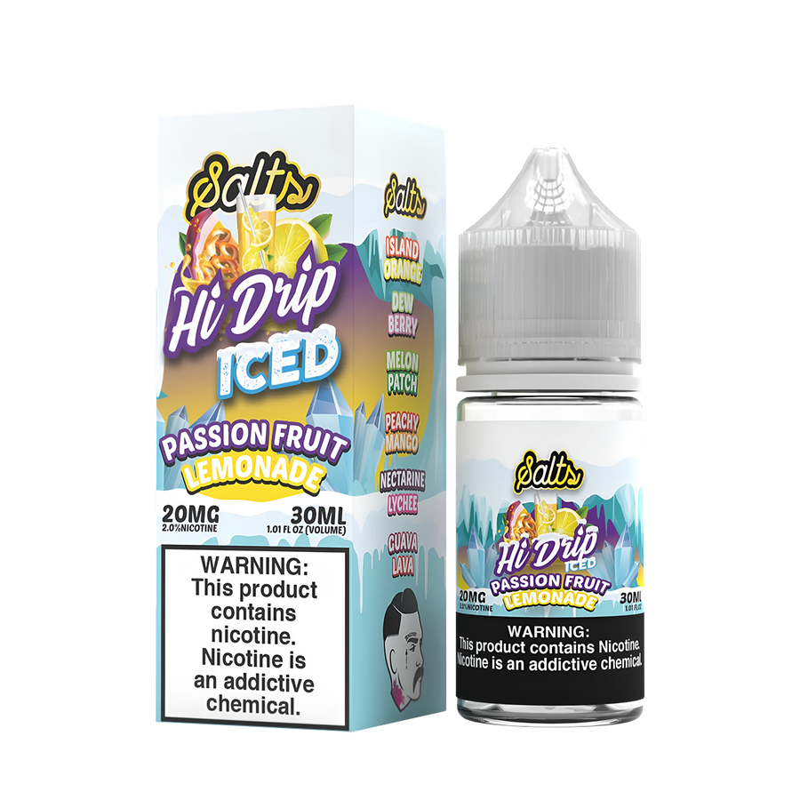 Hi Drip Iced Salt Nicotine Vape Juice 20 Mg Passion Fruit Lemonade Iced