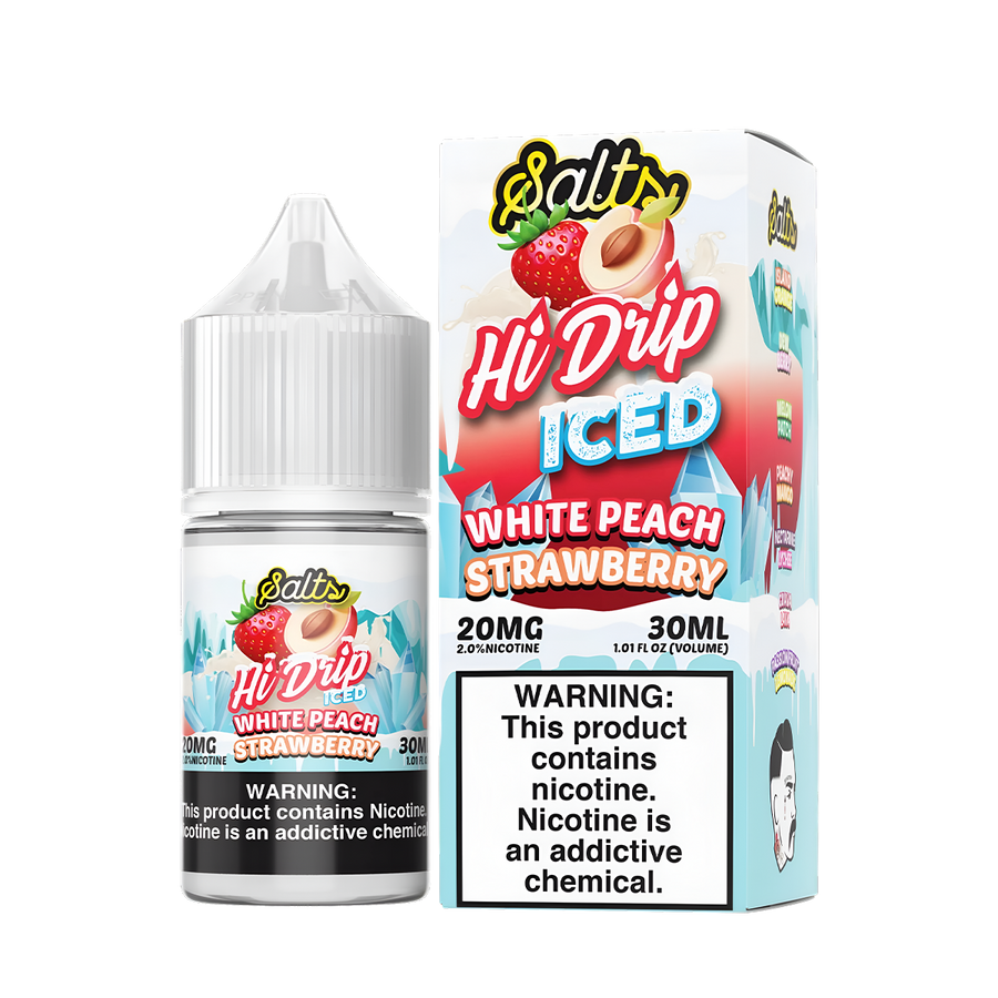 Hi Drip Iced Salt Nicotine Vape Juice 20 Mg White Peach Strawberry Iced