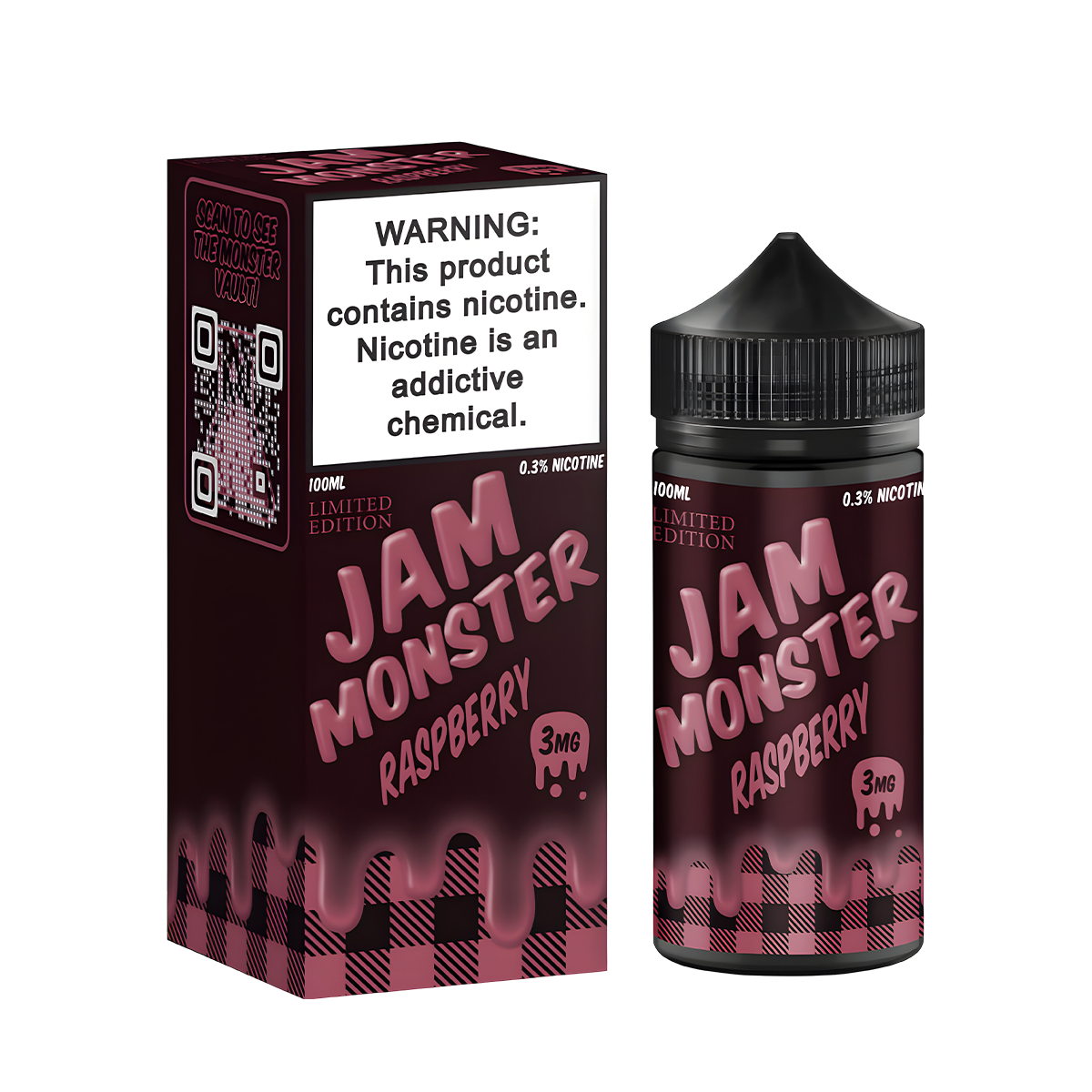 Jam Monster Freebase Vape Juice 3 Mg 100 Ml Raspberry