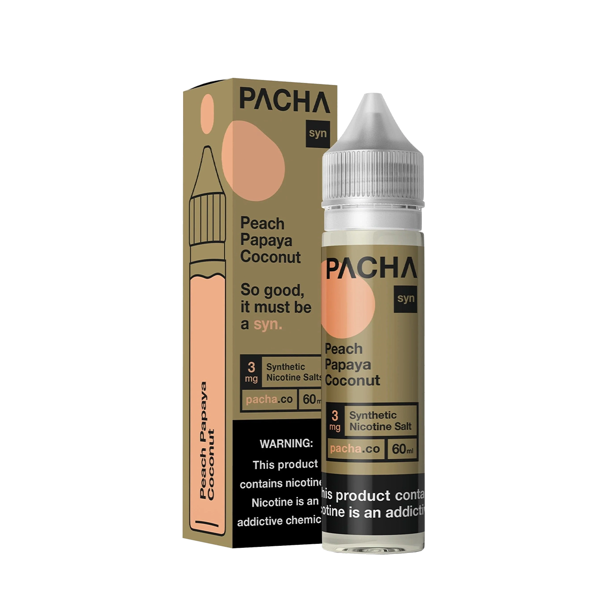 Pacha Syn Freebase Vape Juice 0 Mg 60 Ml Peach Papaya Coconut Cream