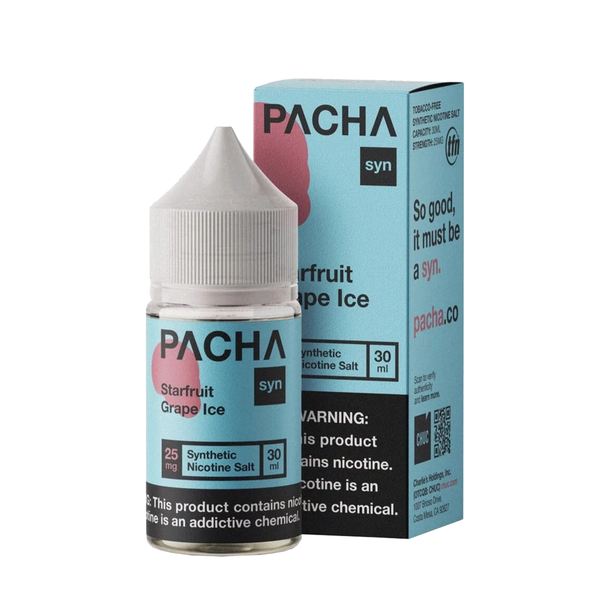 Pacha Syn Salt Nicotione Vape Juice 25 Mg 30 Ml Starfruit Grape Ice Pachamama