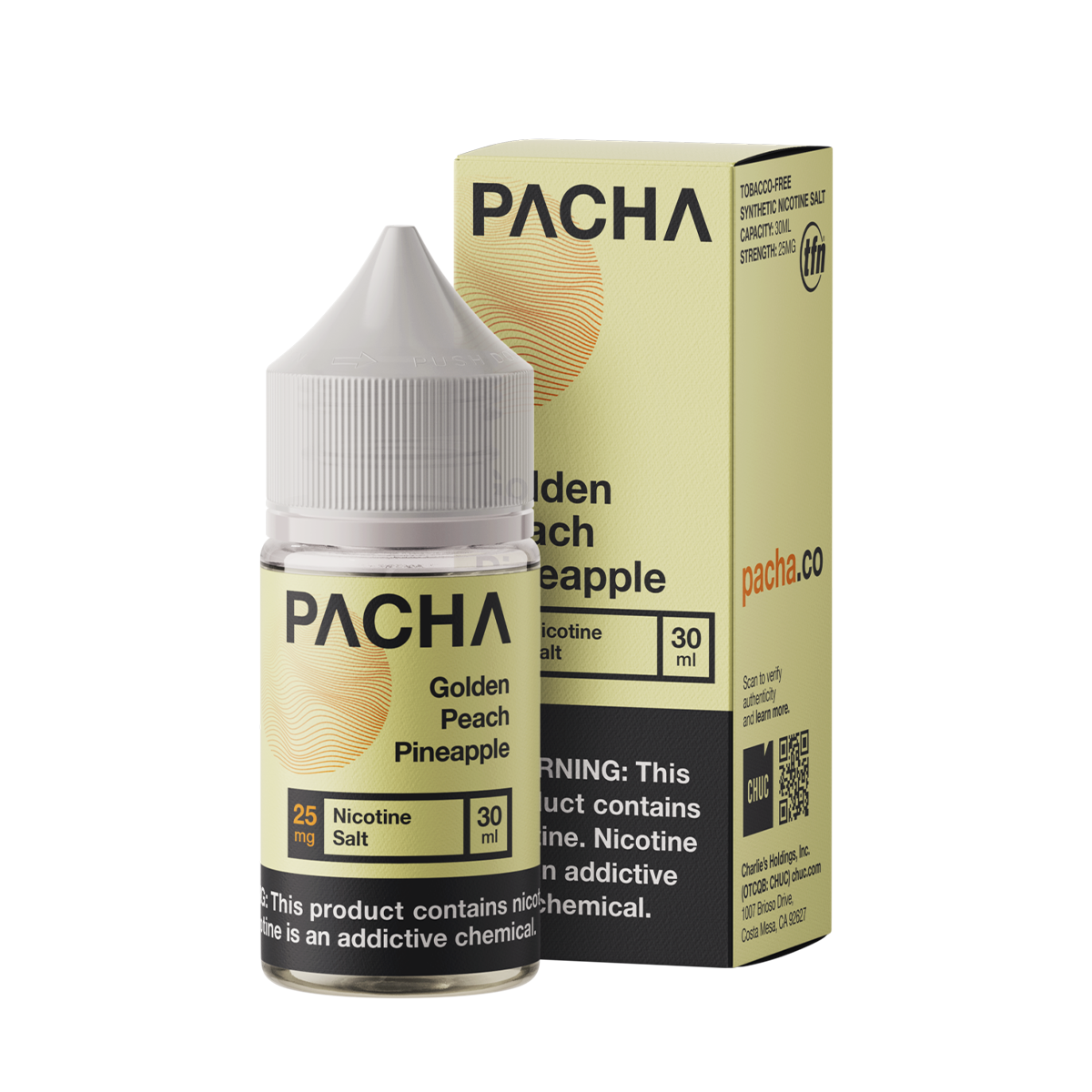 Pacha TFN Salt Nicotione Vape Juice 25 Mg 30 Ml Golden Peach Pineapple