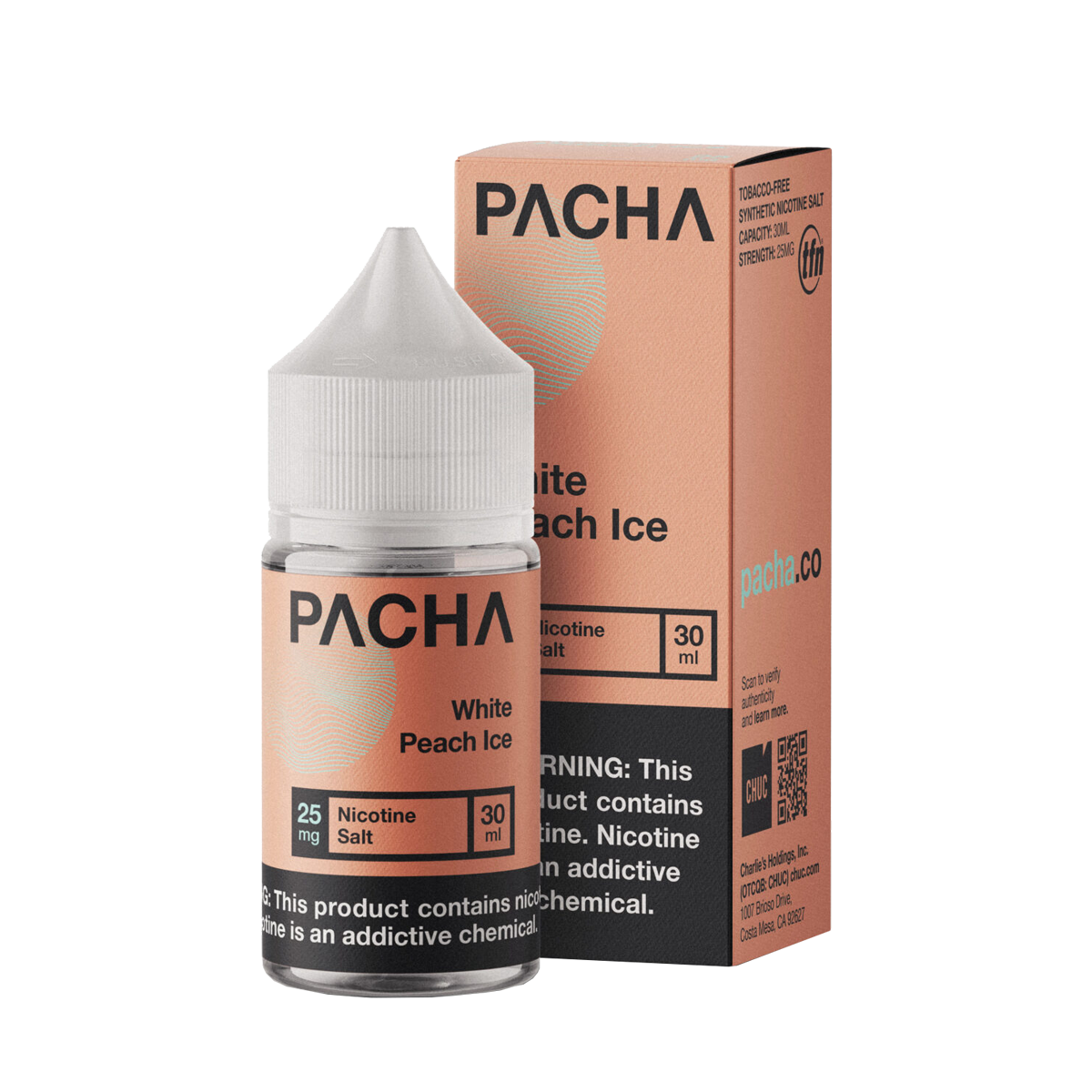 Pacha TFN Salt Nicotione Vape Juice 25 Mg 30 Ml White Peach Ice