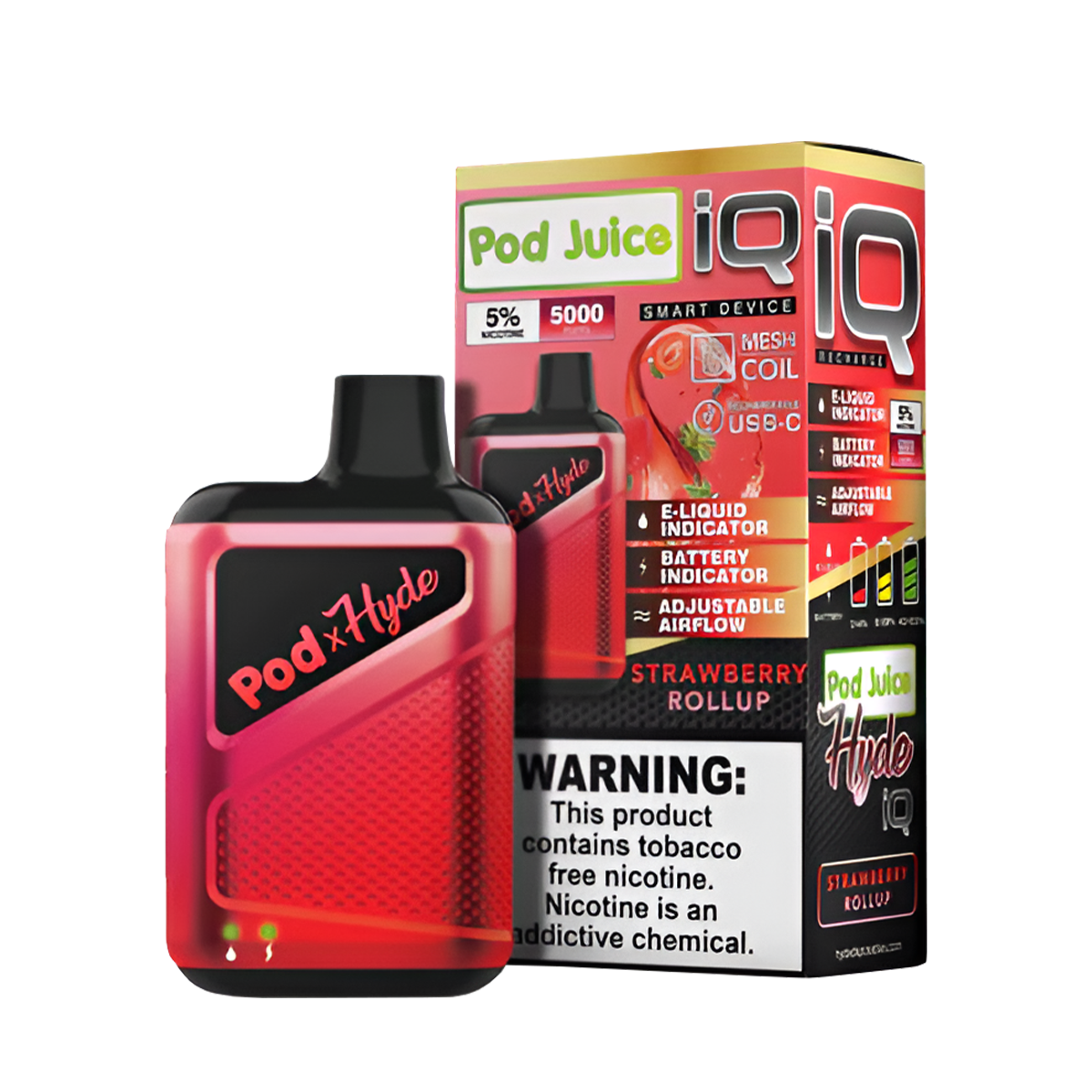 Pod Juice ☓ Hyde IQ Disposable Vape Strawberry Roll Up  