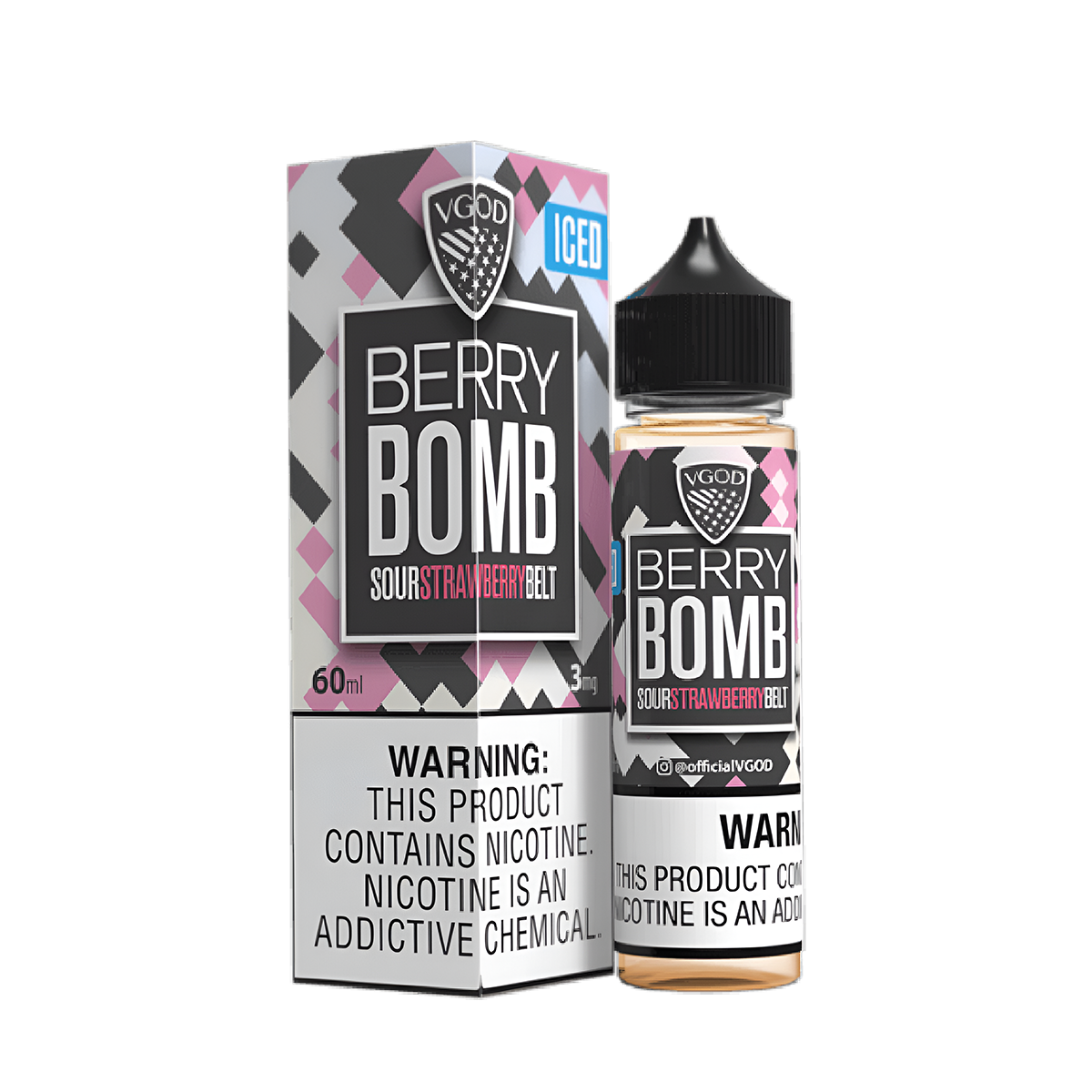 VGOD Iced Bomb Line Freebase Vape Juice 0 Mg 60 Ml Berry Bomb (Sour Strawberry Belt) Iced