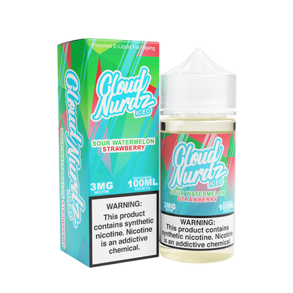 Cloud Nurdz Iced Freebase Vape Juice 3 Mg 100 Ml Sour Watermelon Strawberry Iced