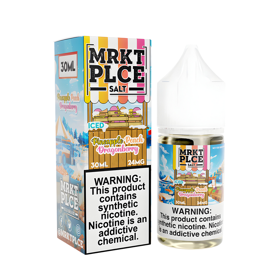 MRKT PLCE Salt Nicotine Vape Juice 24 Mg Iced Pineapple Peach Dragonberry 