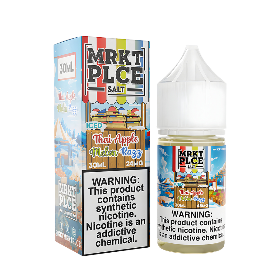 MRKT PLCE Salt Nicotine Vape Juice 24 Mg Iced Thai Apple Melon Razz 