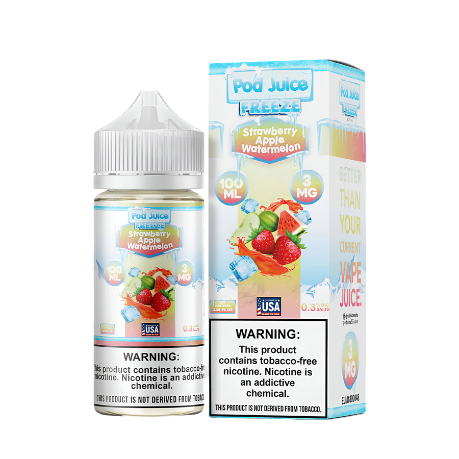 Pod Juice Freeze Freebase Vape Juice 0 Mg Strawberry Apple Watermelon Freeze 