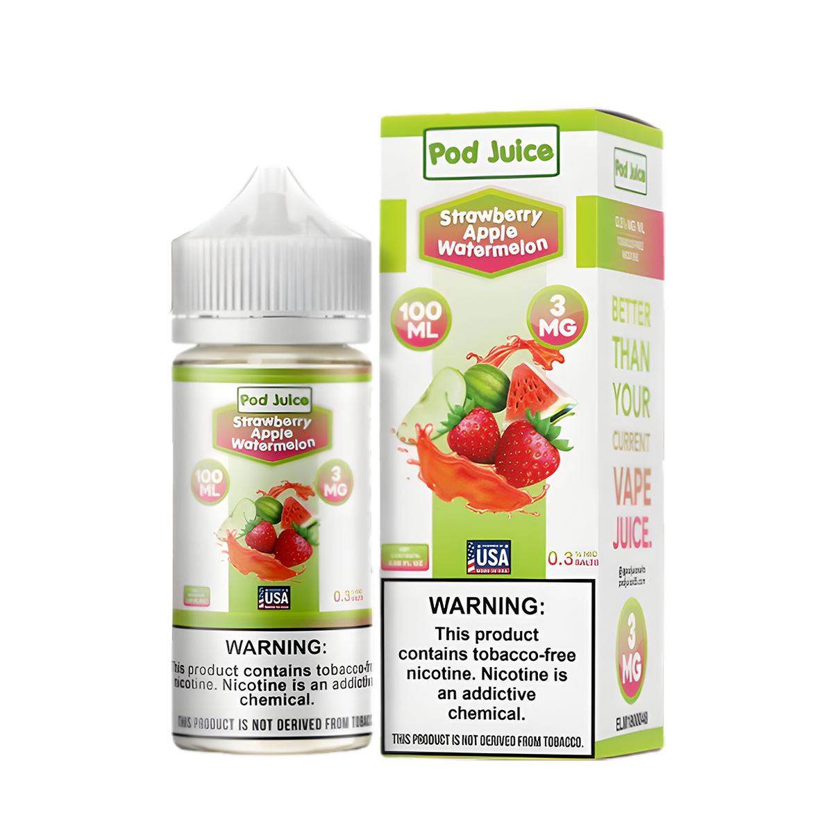 Pod Juice Freebase Vape Juice 0 Mg 100 Ml Strawberry Apple Watermelon