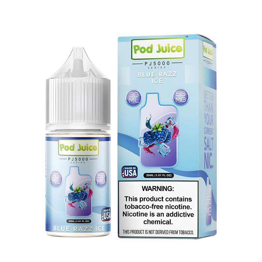 Pod Juice PJ5000 Salt Nicotine Vape Juice 35 Mg Blue Razz Ice 