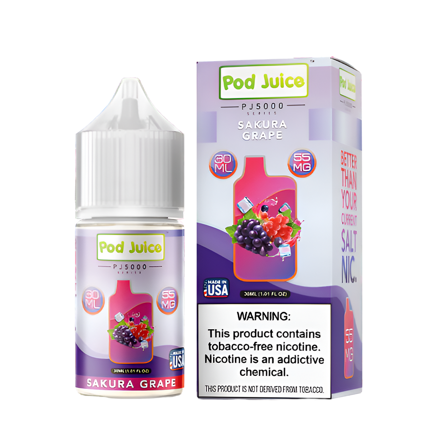 Pod Juice PJ5000 Salt Nicotine Vape Juice 35 Mg Sakura Grape 
