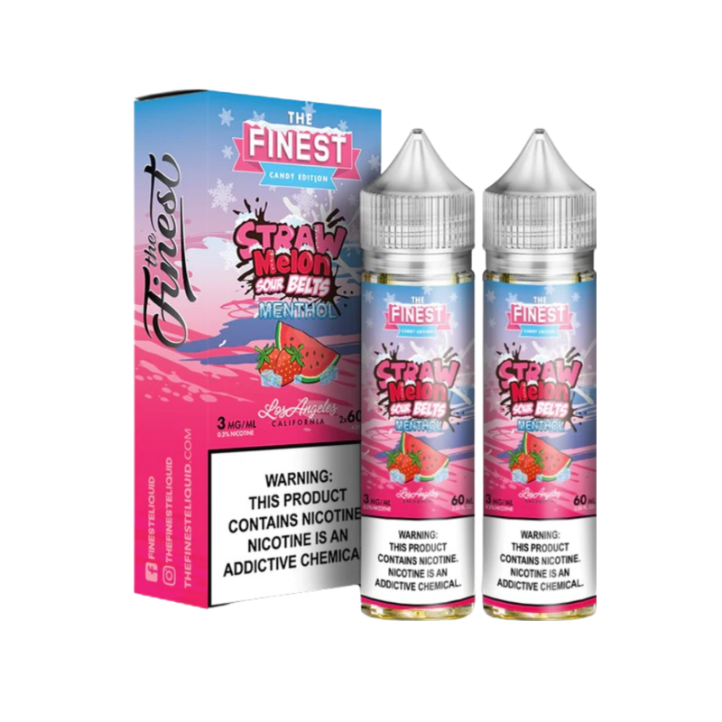 Finest Candy Edition Menthol Freebase Vape Juice 0 Mg Straw Melon Sour Belts Menthol 